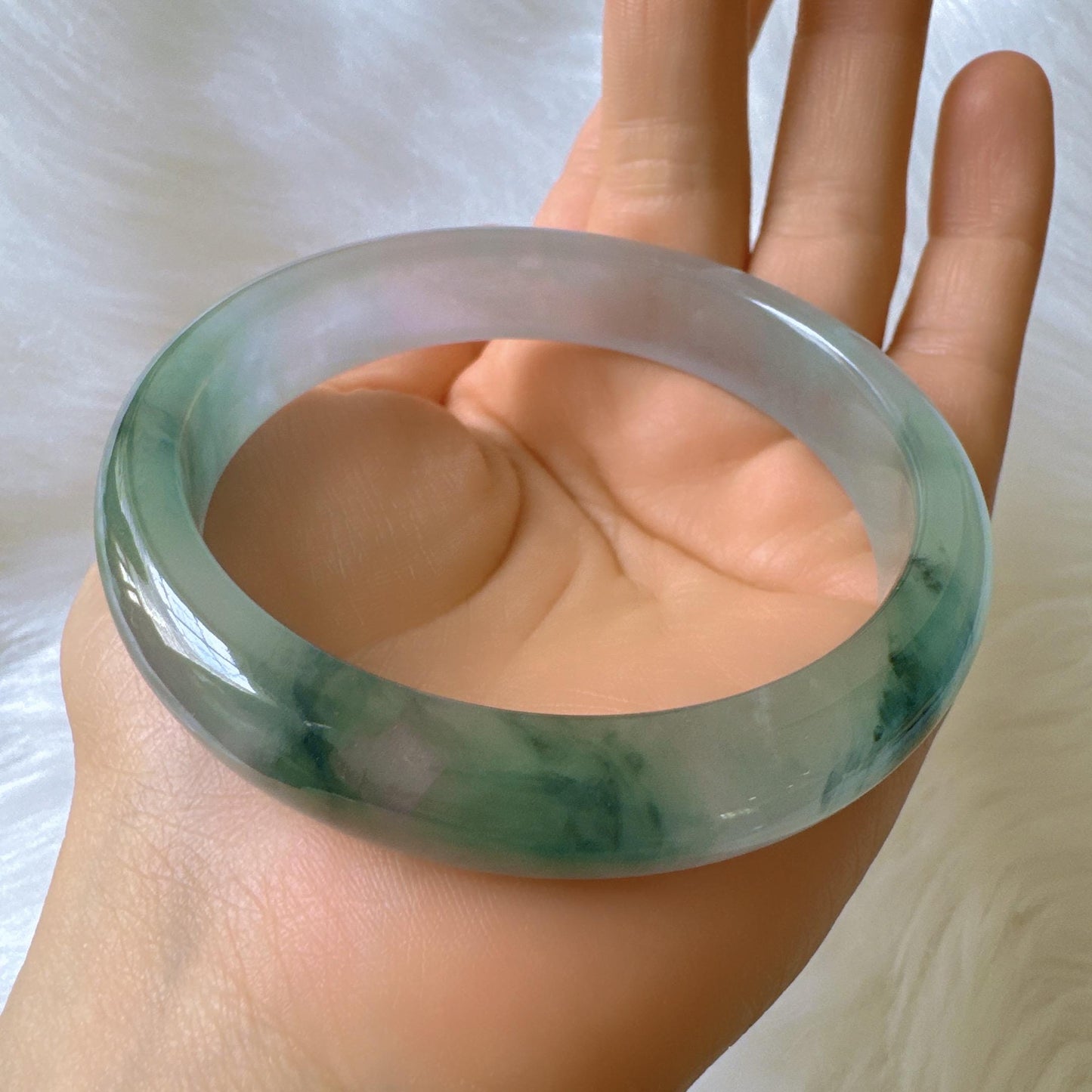 Earthveil - Dark Green Burma Jade Bangle Jadeite Bracelet, Unique Design Jade Bangle