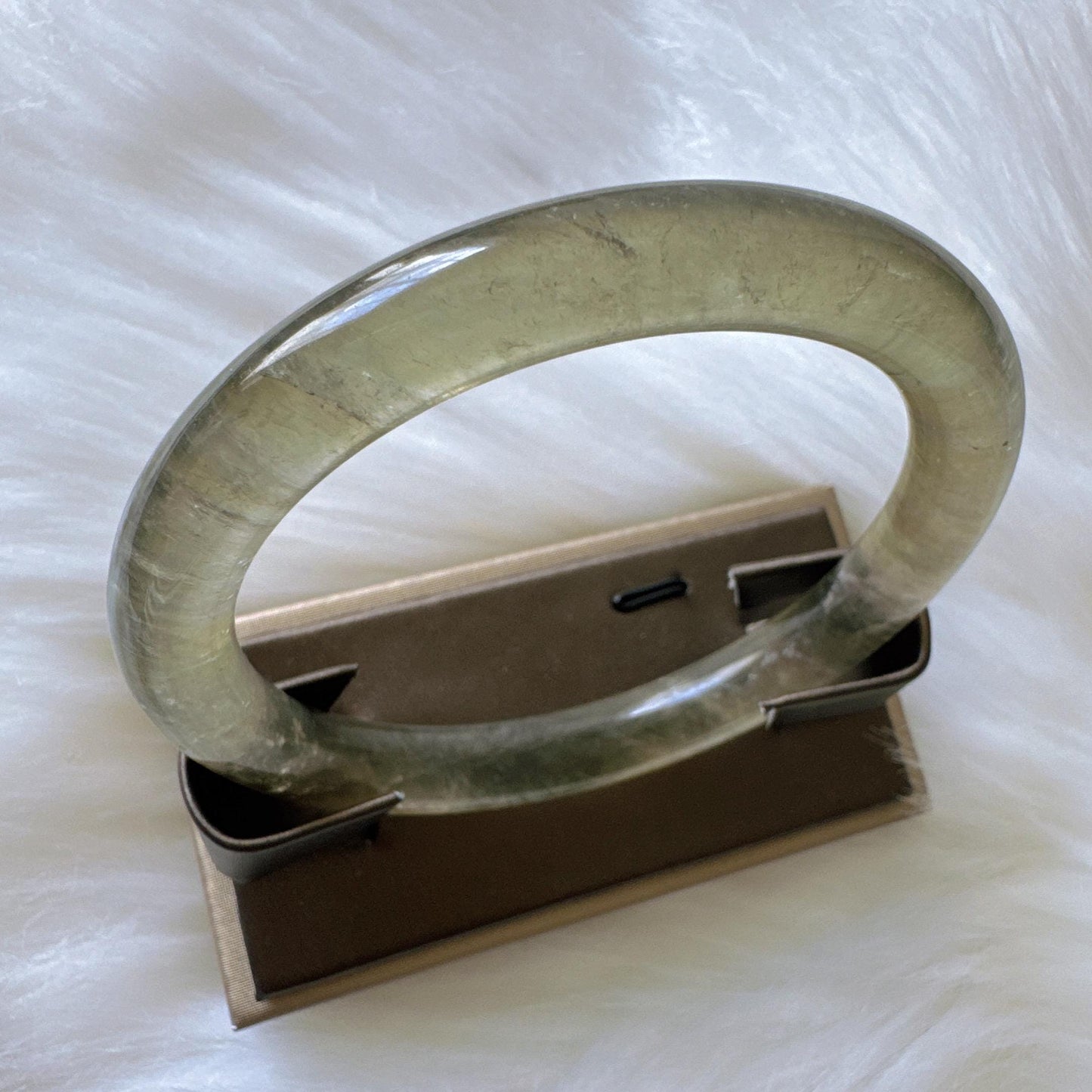 Forest Soul – Forest Green Ghost Phantom Quartz Gemstone Bangle, Green Ghost Quartz Crystal Bangle