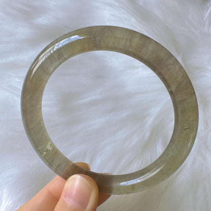 Forest Soul – Forest Green Ghost Phantom Quartz Gemstone Bangle, Green Ghost Quartz Crystal Bangle