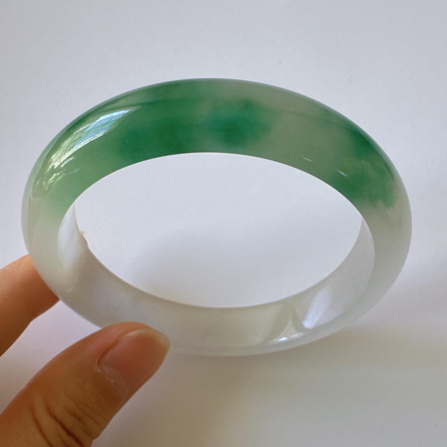 Earthveil - Elegant Green and White Burma Jade Jadeite Bangle