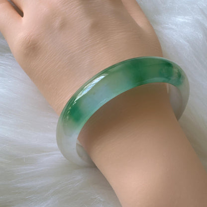 Earthveil - Elegant Green and White Burma Jade Jadeite Bangle