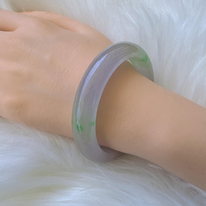 Earthveil - Light Purple with Green Jade Bangle Bracelet, Burma Jade Gemstone Bangle