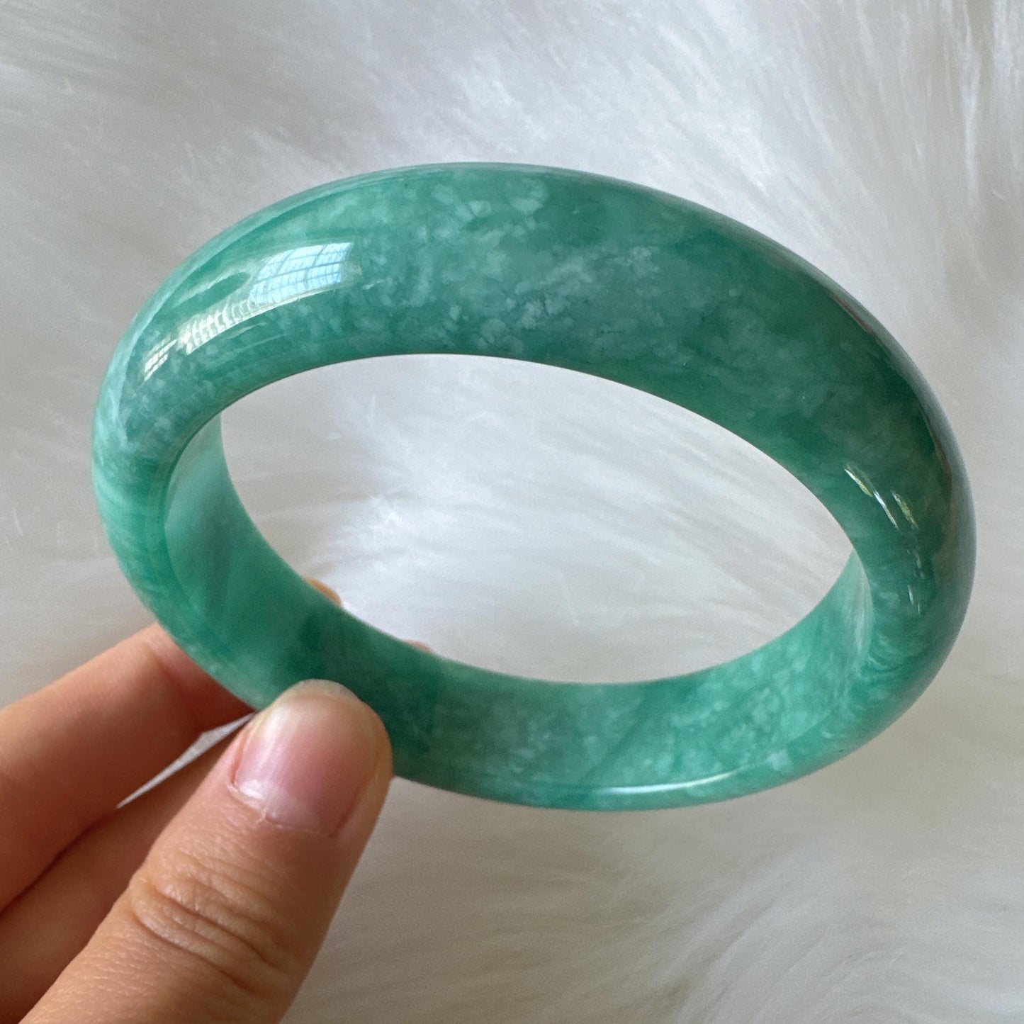 Earthveil - Bluish Green Wide Burma Jade Jadeite Bangle Bracelet