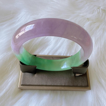 Earthveil - Purple and Green Wide Burma Jade Bangle Bracelet