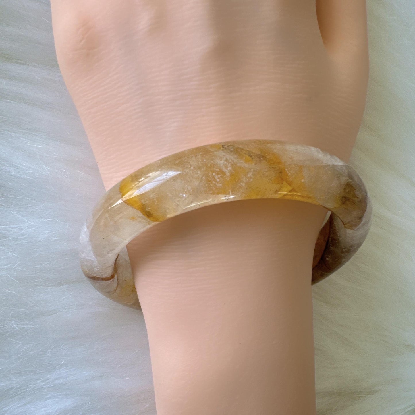 Golden Bloom – Yellow Hematoid Quartz Gemstone Bangle Bracelet, Golden Quartz Yellow Crystal Bangle