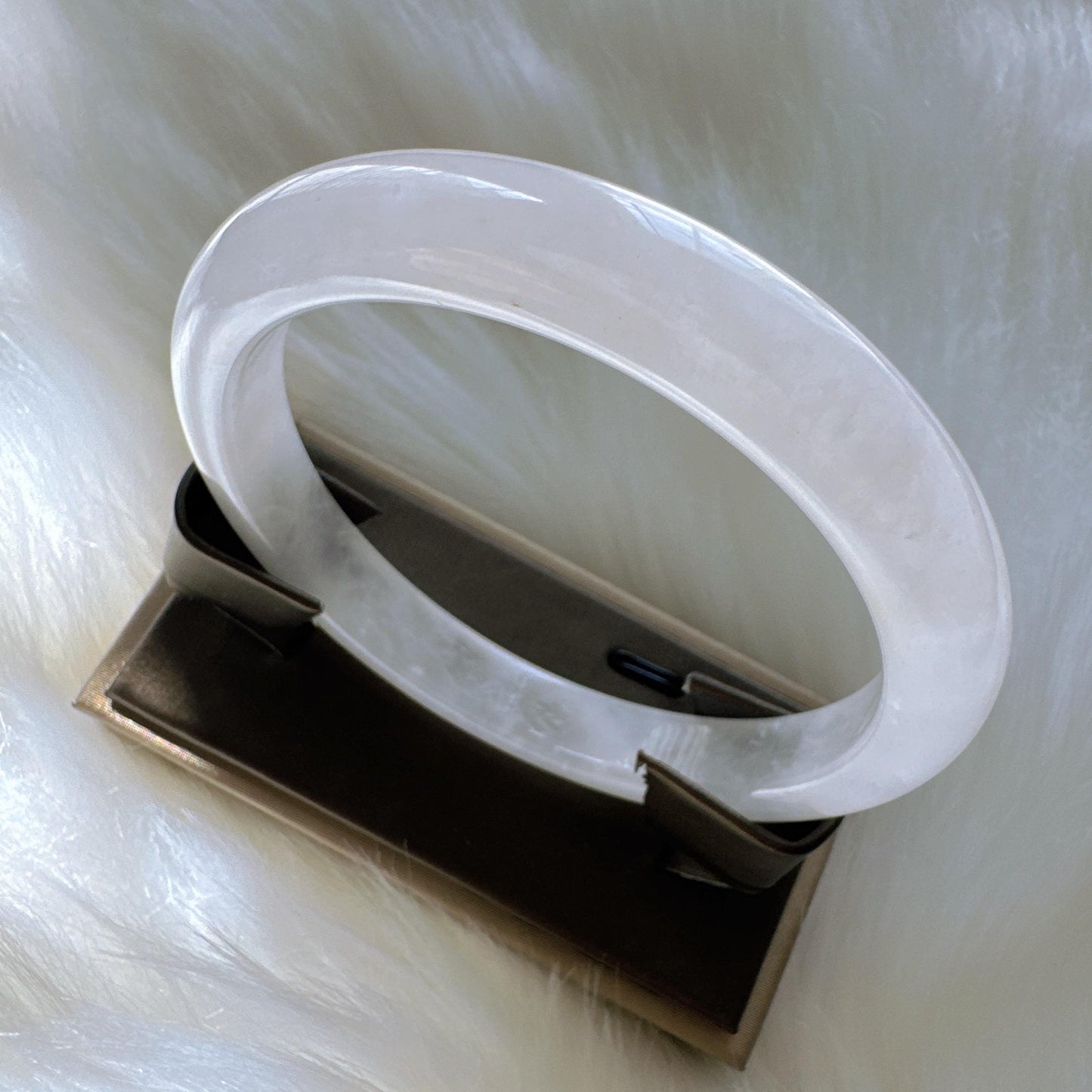 Purelight - Moonlight White Phantom Quartz Gemstone Bangle, Ghost Quartz White Crystal Bangle