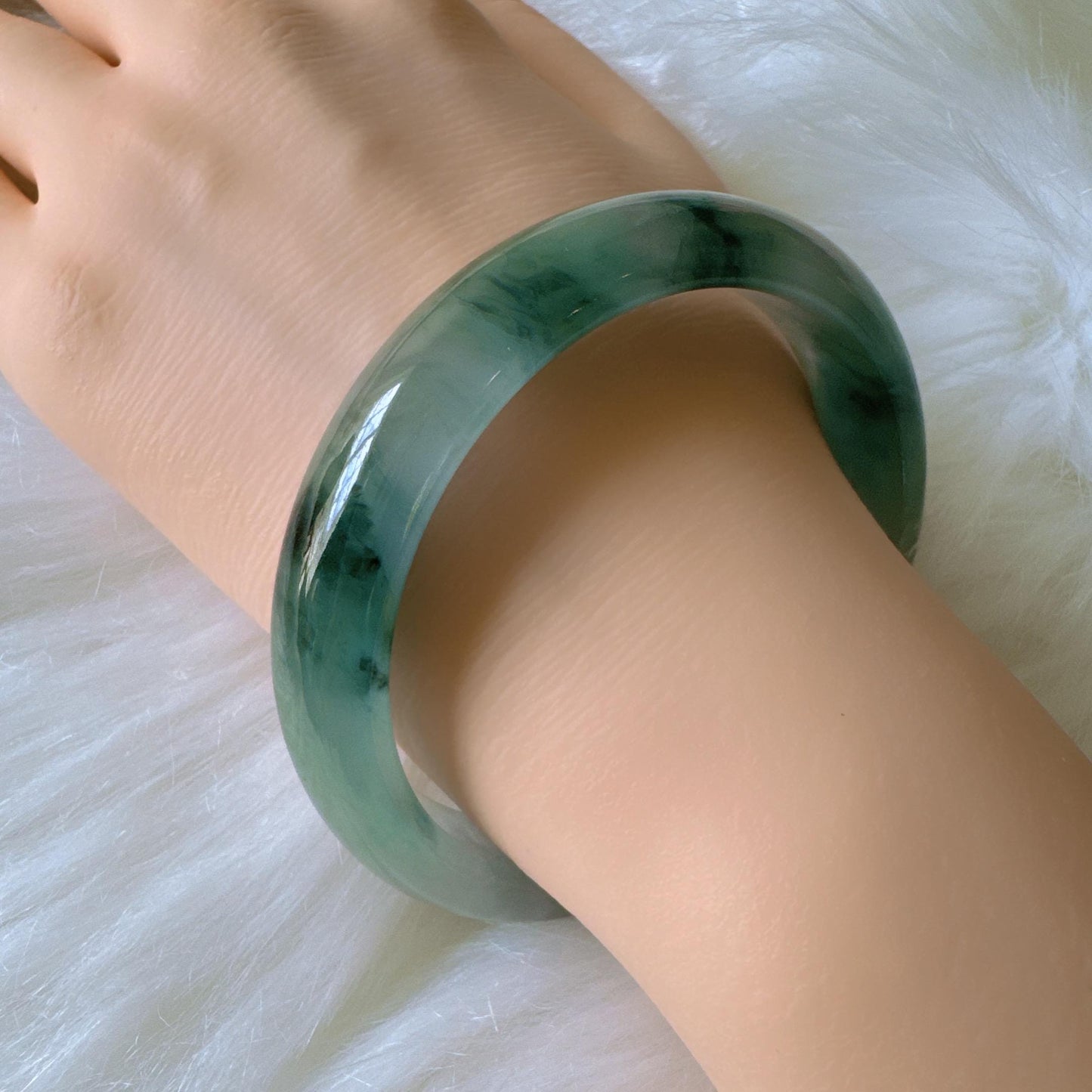 Earthveil - Dark Green Burma Jade Bangle Jadeite Bracelet, Unique Design Jade Bangle
