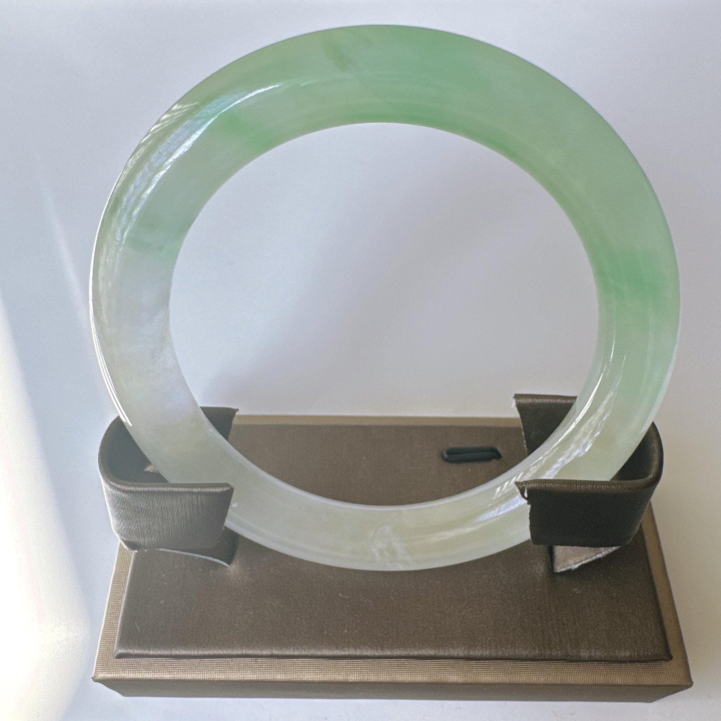 Earthveil - Round Shaped Apple Green and White Burma Jade Jadeite Bangle Bracelet