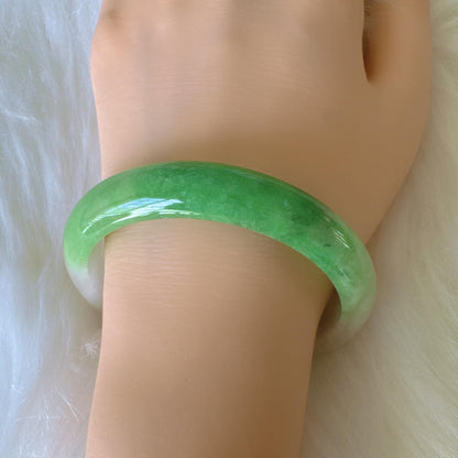 Earthveil - Milky White and Apple Green Burma Jade Bangle Bracelet