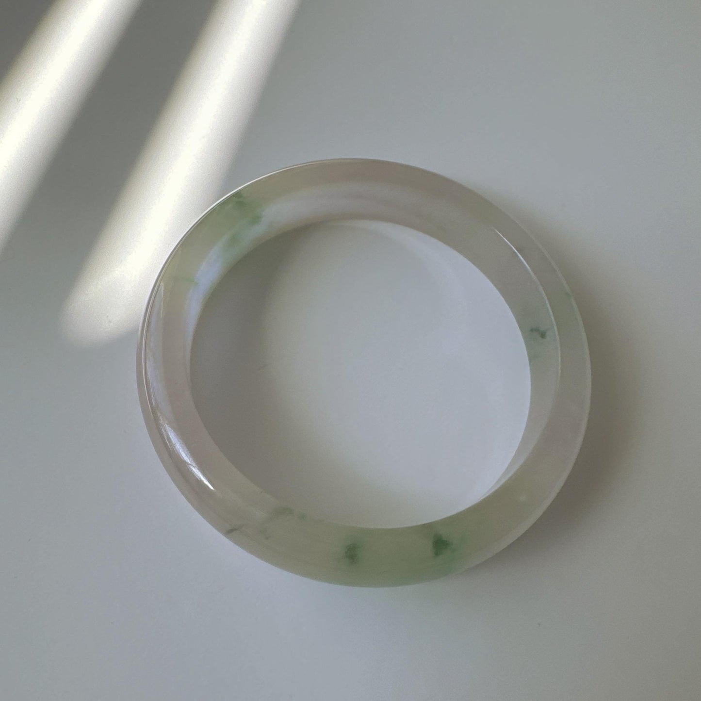 Earthveil - Light Green with Soft Pink Tone Burma Jade Jadeite Bangle Bracelet