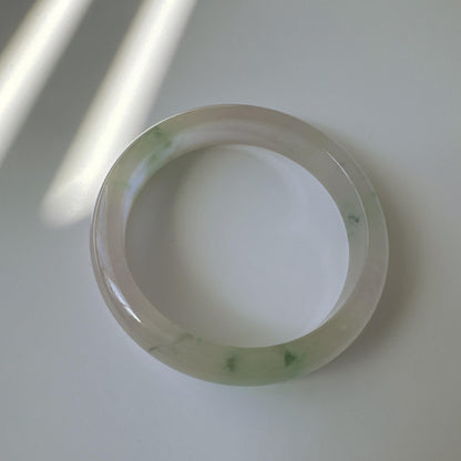 Earthveil - Light Green with Soft Pink Tone Burma Jade Jadeite Bangle Bracelet