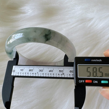 Earthveil - Artisan Gray Translucent Wide Burma Jade Jadeite Bangle Bracelet