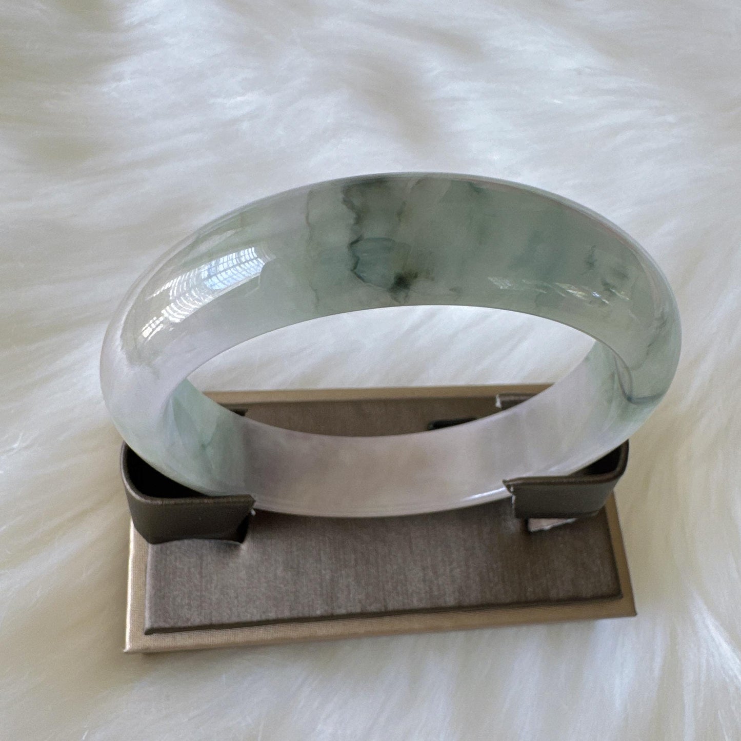 Earthveil - Artisan Gray Translucent Wide Burma Jade Jadeite Bangle Bracelet