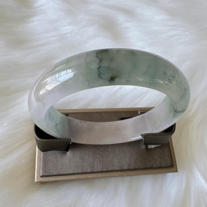 Earthveil - Artisan Gray Translucent Wide Burma Jade Jadeite Bangle Bracelet