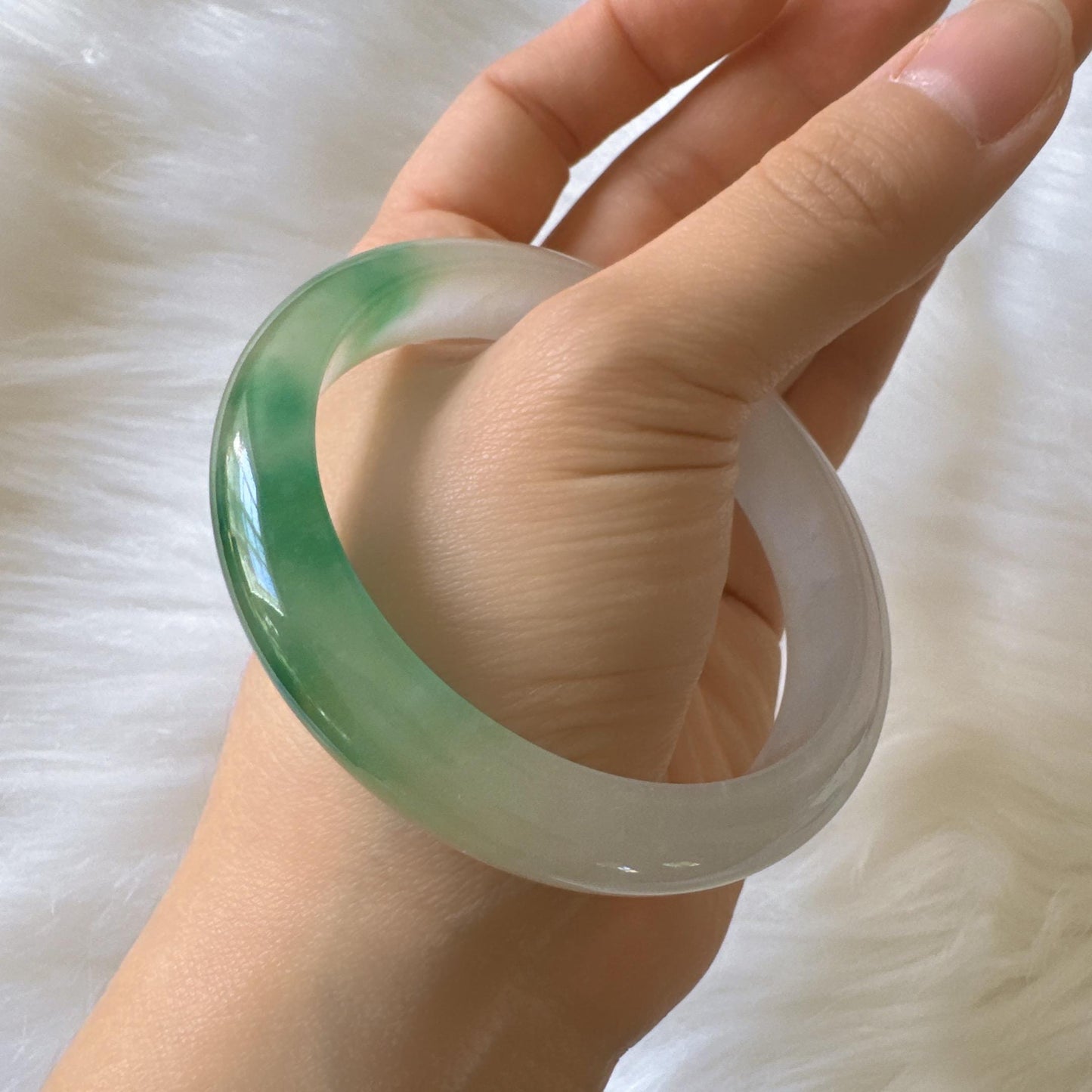 Earthveil - Elegant Green and White Burma Jade Jadeite Bangle
