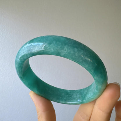 Earthveil - Bluish Green Wide Burma Jade Jadeite Bangle Bracelet