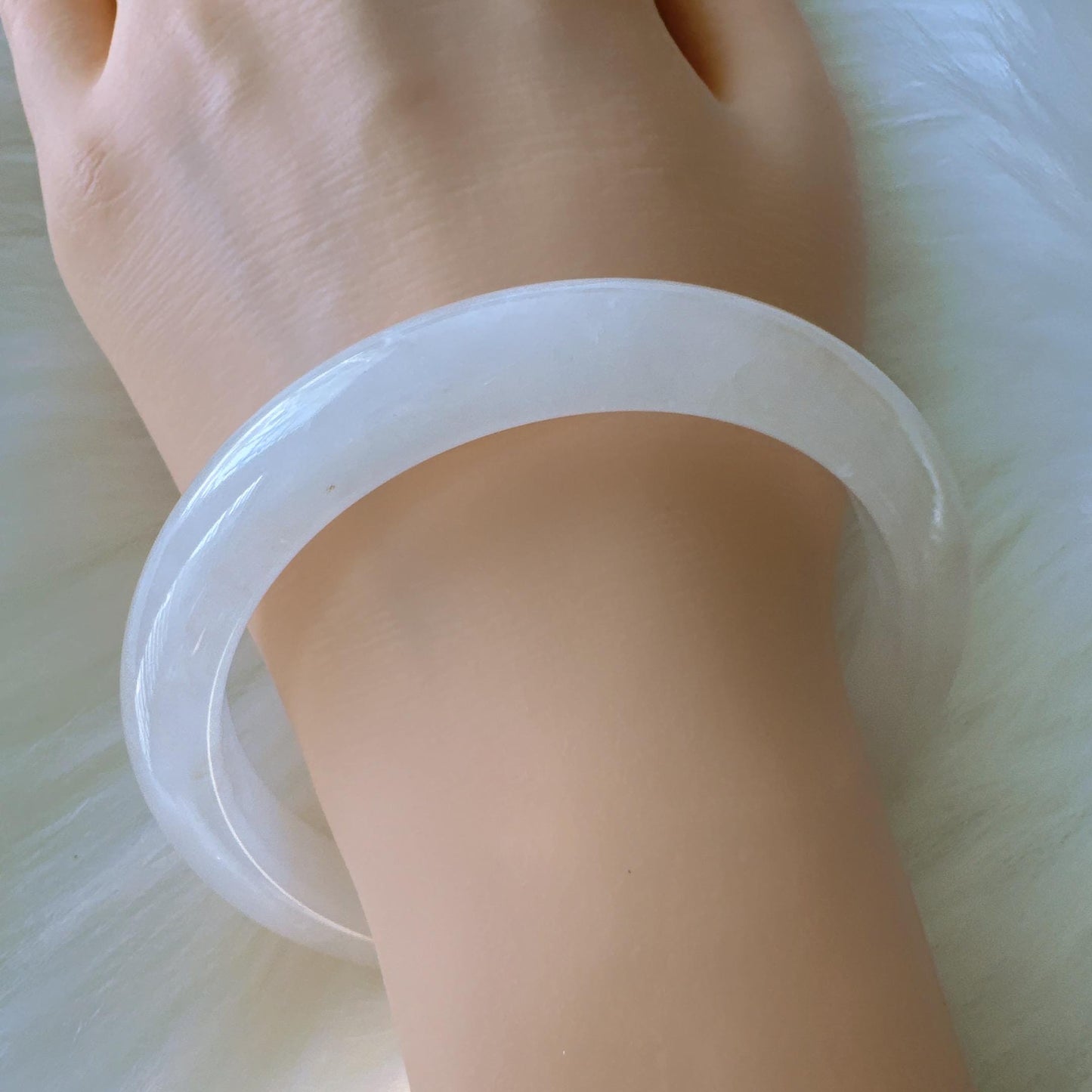 Purelight - Moonlight White Phantom Quartz Gemstone Bangle, Ghost Quartz White Crystal Bangle
